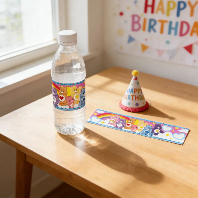 Care Bears Water Bottle Label6Pcs Cute Design Sticker Decor Theme Birthday Party Event Festival Holiday Gathering Decorative Kit