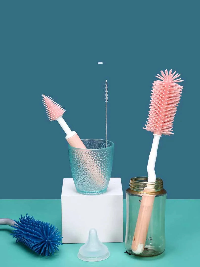 Baby Bottle Cleaning Brush Set Three Pieces Silicone Brush for Infant Feeding Tools Nursery Essential for Latch And Nipple