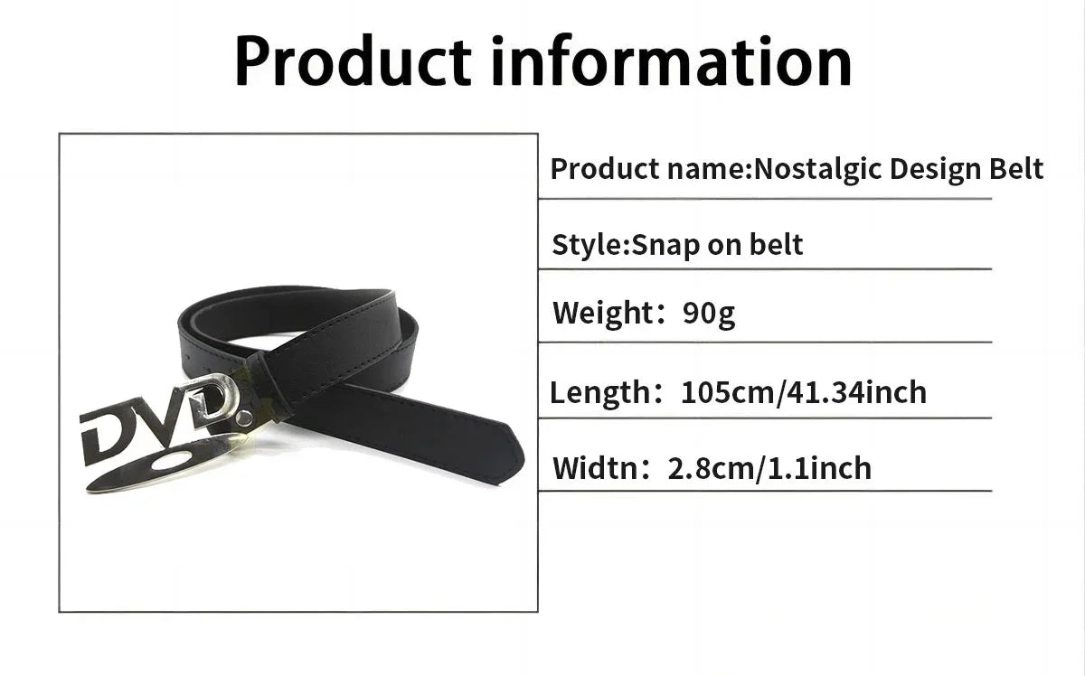 Unisex Nostalgic DVD Buckle Belt Versatile Black White Decorative Waist Straps Belt for Men Women Jeans Matching Gift for Her