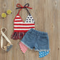 2023-03-29 Lioraitiin 0-6Years Toddler Baby Girl 2Pcs Independence Day Summer Clothing Set Knitting Vest Top Denim Shorts