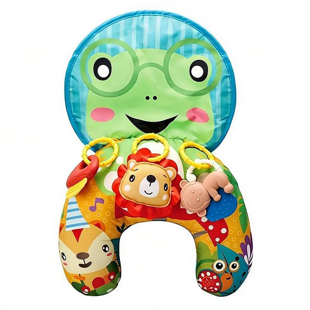 Baby Tummy Time Pillow with Rattle Toys, Multifunctional Crawling Mat Play Gym for Infants, Colorful Cartoon Animals Support Cus