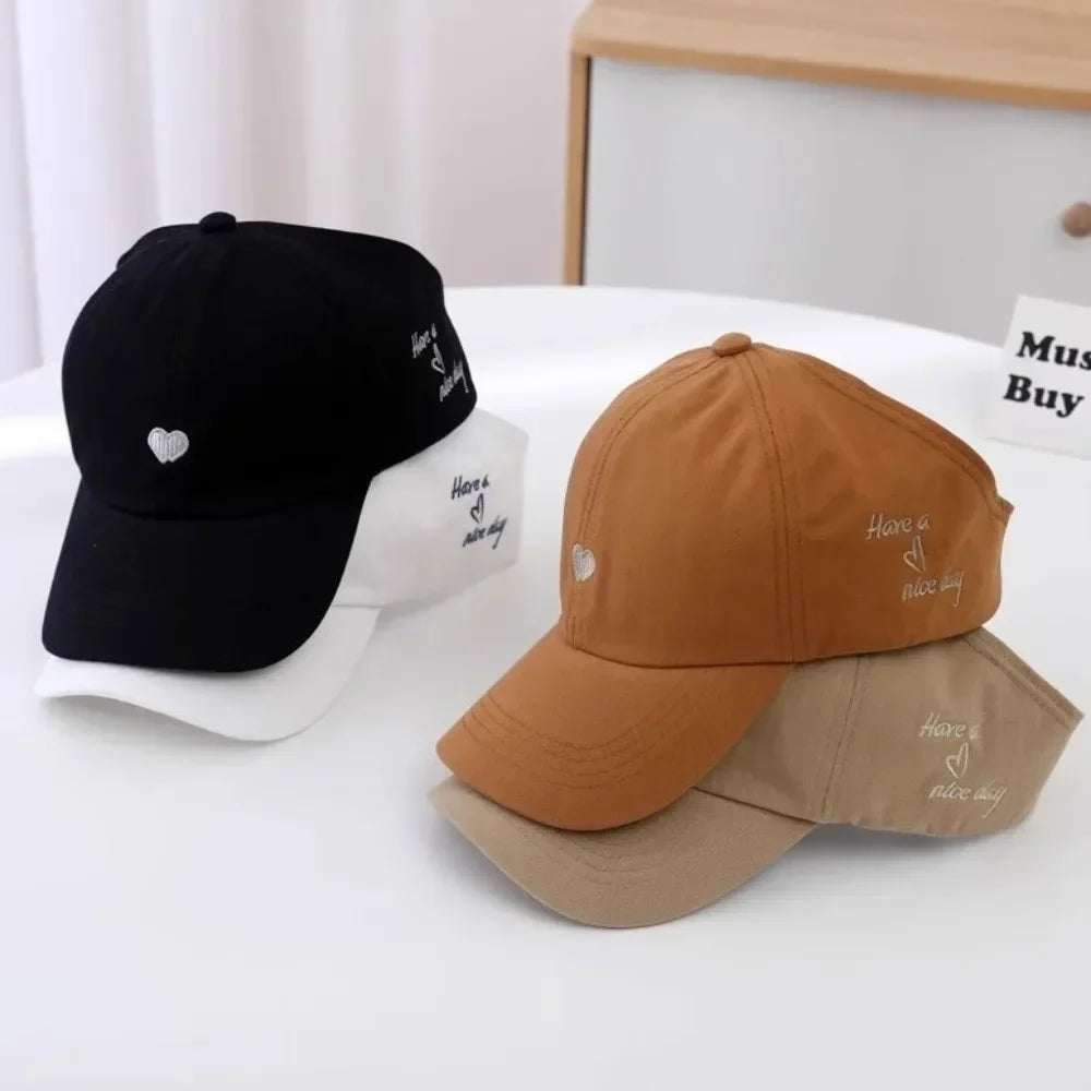 Embroidery Love Heart Baseball Cap Empty Tail Design Adjustable Strap Children Sun Hat UV Protection Amagi