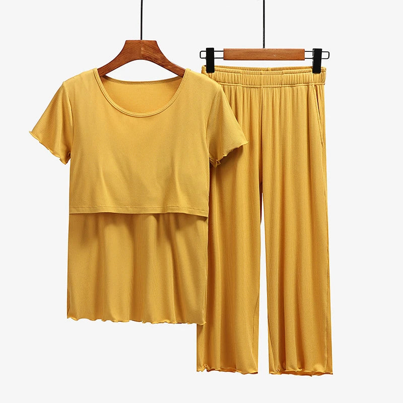 Maternity Nursing Sleepwear Clothes Set Breastfeeding Nightwear for Pregnant Women Pregnancy Breast Feeding Pajamas Suits