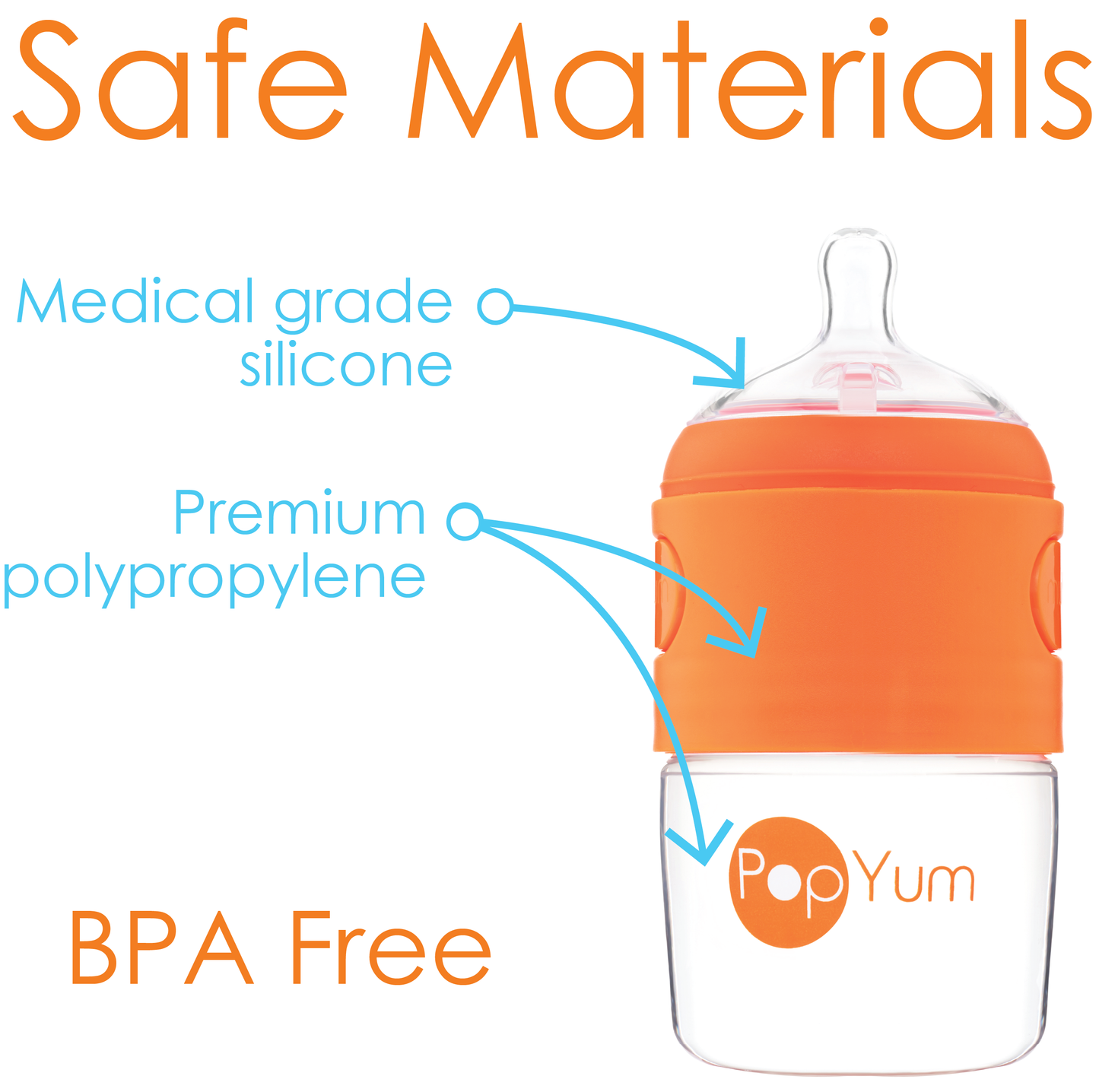 PopYum Baby Bottle Starter Set for Breast and Formula Feeding, 4-Pack, Orange, 2x 5oz Bottles (150ml) + 2x 9oz Bottles (260ml)