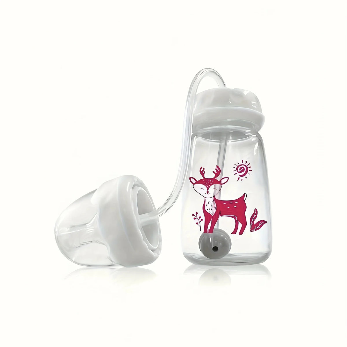 1pc 5oz/150ml Hands-Free PP Feeding Bottle with Straw Brush, Self-Feeding Normal-Neck Baby Bottle Set.