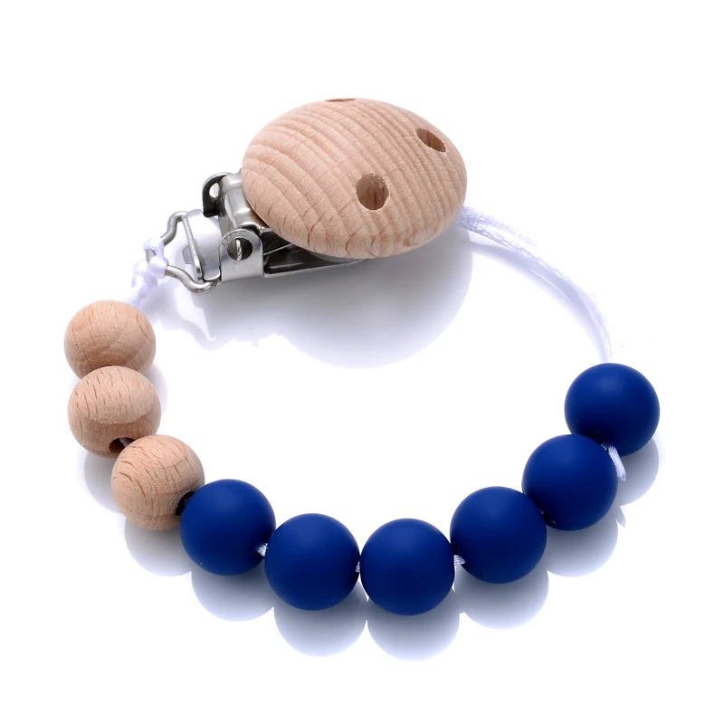 Baby Beech Pacifier Clip Round Colorful Silicone Teething Beads Food Grade Dummy Holder Soothe Chain Anti-drop Baby Nipple Chain