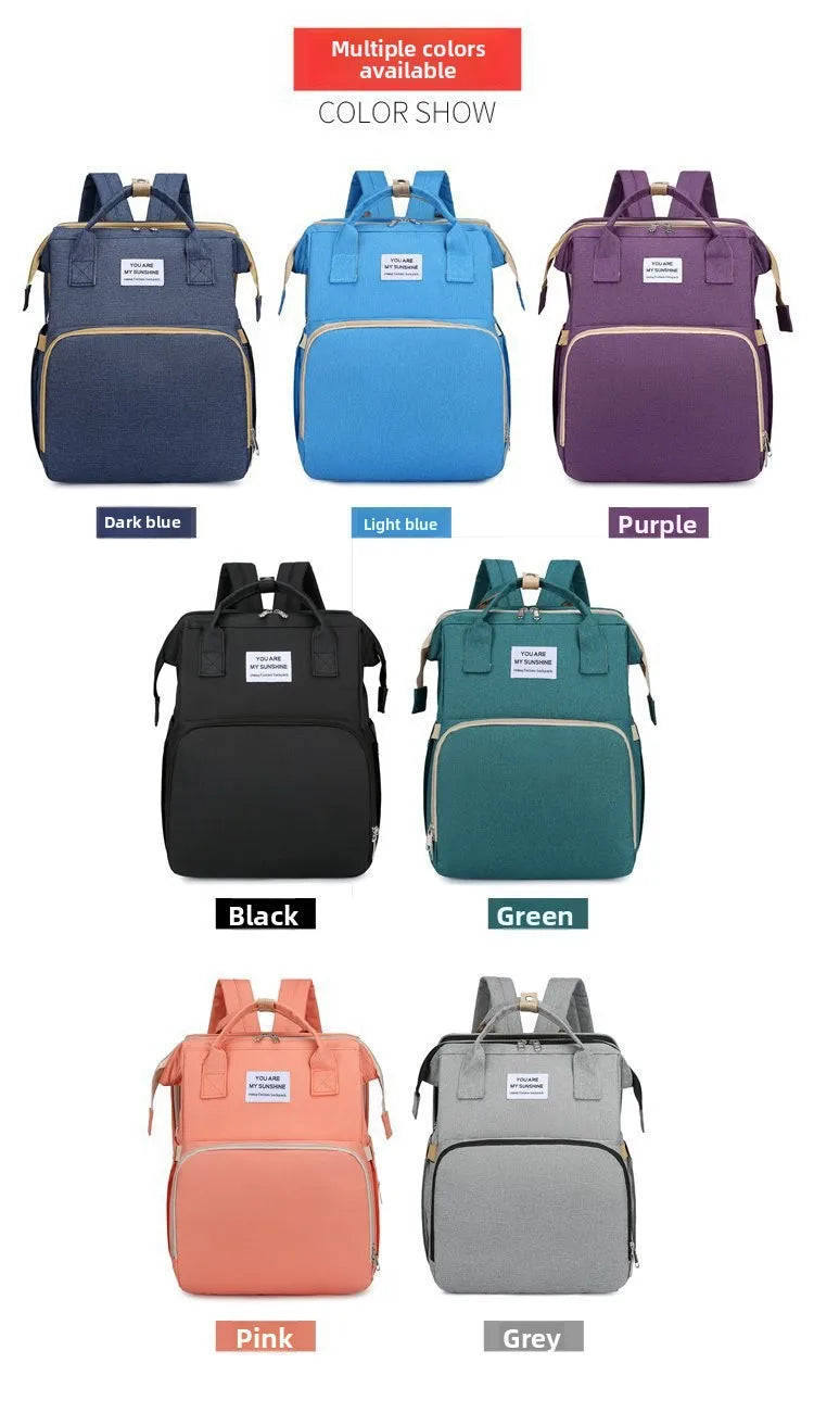 Fashionable Folding Baby Crib Mother and Baby Bag Large Capacity Hand-held Bottle Diaper Backpack Mother and Mommy Bag