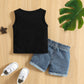 Infant Baby Toddler Boys Summer Outfit Set Round Neck Sleeveless Letter Print Tank Tops with Ripped Denim Shorts 3M-3T