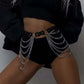Women Punk Gothic Black PU Leather Studded Leg‑Waist Harness Belt, Adjustable Decor Accessory for Rave Festival Halloween Party