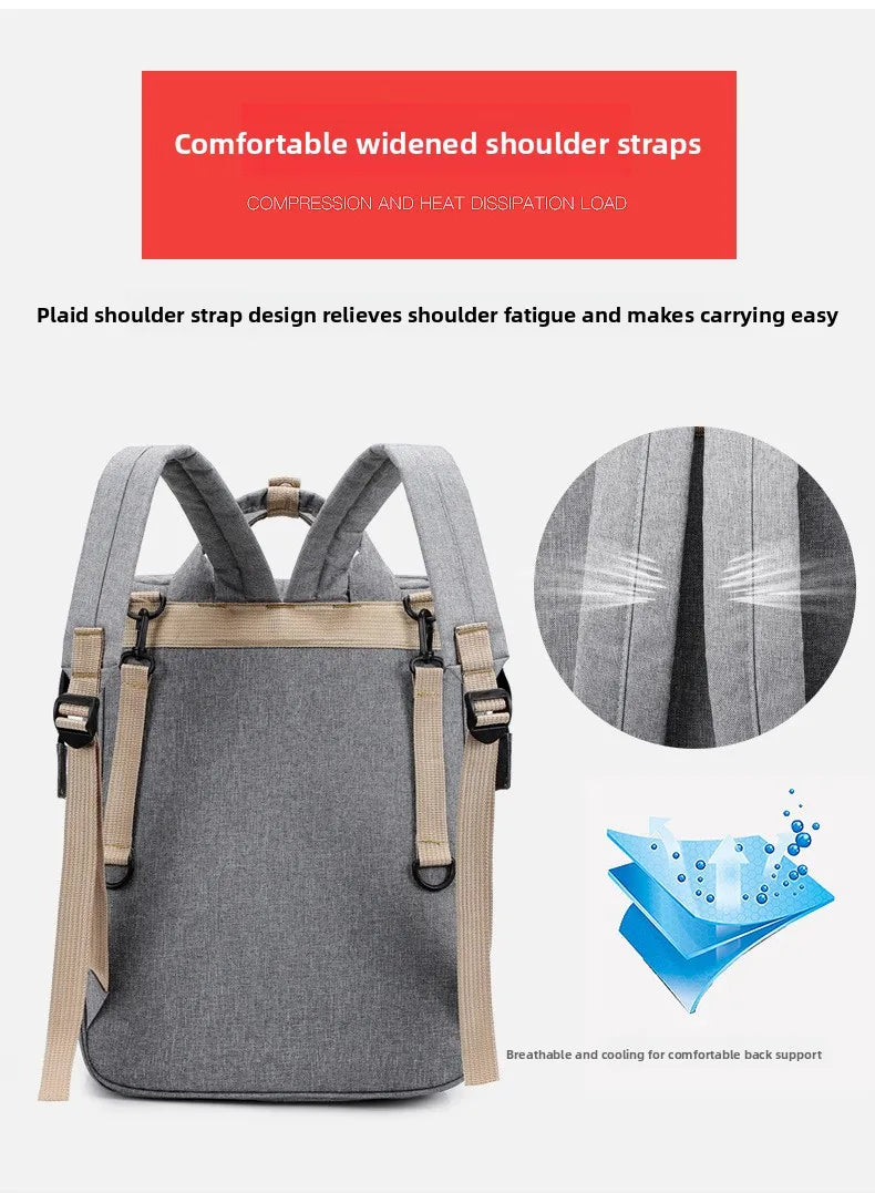 Fashionable Folding Baby Crib Mother and Baby Bag Large Capacity Hand-held Bottle Diaper Backpack Mother and Mommy Bag