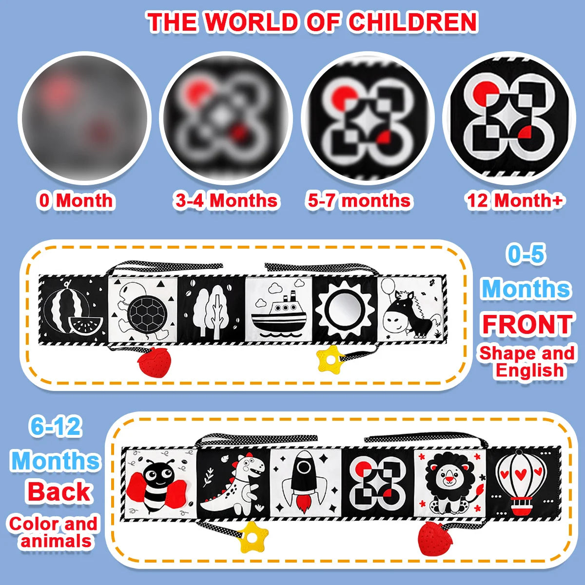 Soft Baby Books - High Contrast Black & White Touch & Feel Crinkle Cloth Books for Infants & Toddlers, Baby Girl & Boy Gift