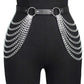 Women Punk Gothic Black PU Leather Studded Leg‑Waist Harness Belt, Adjustable Decor Accessory for Rave Festival Halloween Party