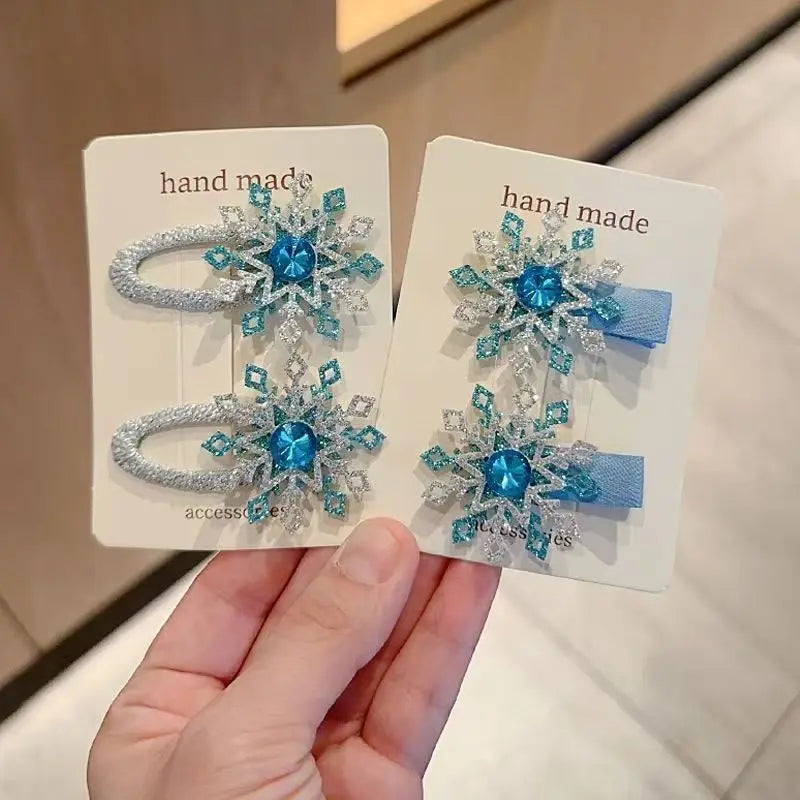 Creative Cartoon Snowflake Hair Clips for Kids - Rhinestone-Adorned Fabric Fully Wrapped Barrettes, Gentle on Toddlers' Hair