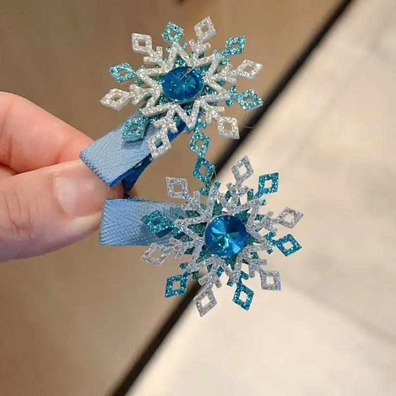 Creative Cartoon Snowflake Hair Clips for Kids - Rhinestone-Adorned Fabric Fully Wrapped Barrettes, Gentle on Toddlers' Hair