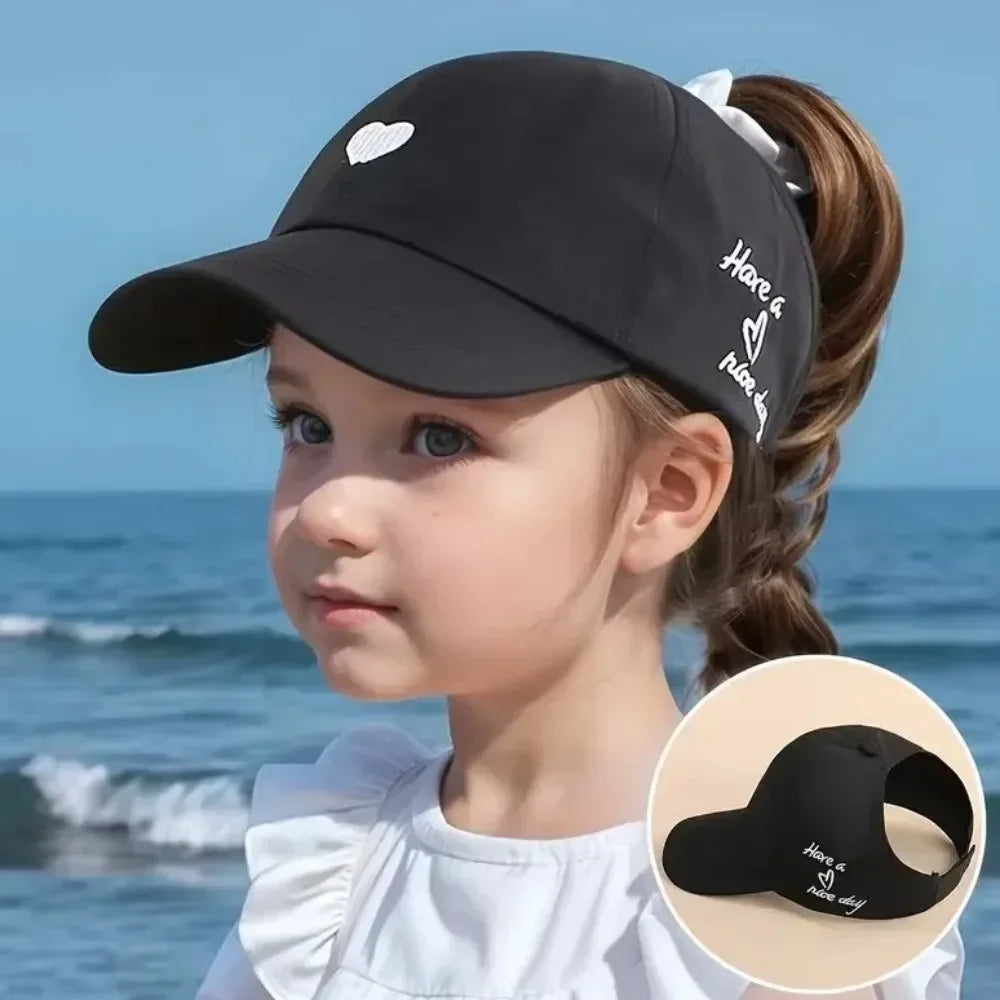 Embroidery Love Heart Baseball Cap Empty Tail Design Adjustable Strap Children Sun Hat UV Protection Amagi