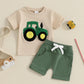 2024-11-21 Lioraitiin Toddler Boys Summer Outfit Truck Embroidered O-Neck Short Sleeve T-Shirts Elastic Waist Shorts Clothes Set