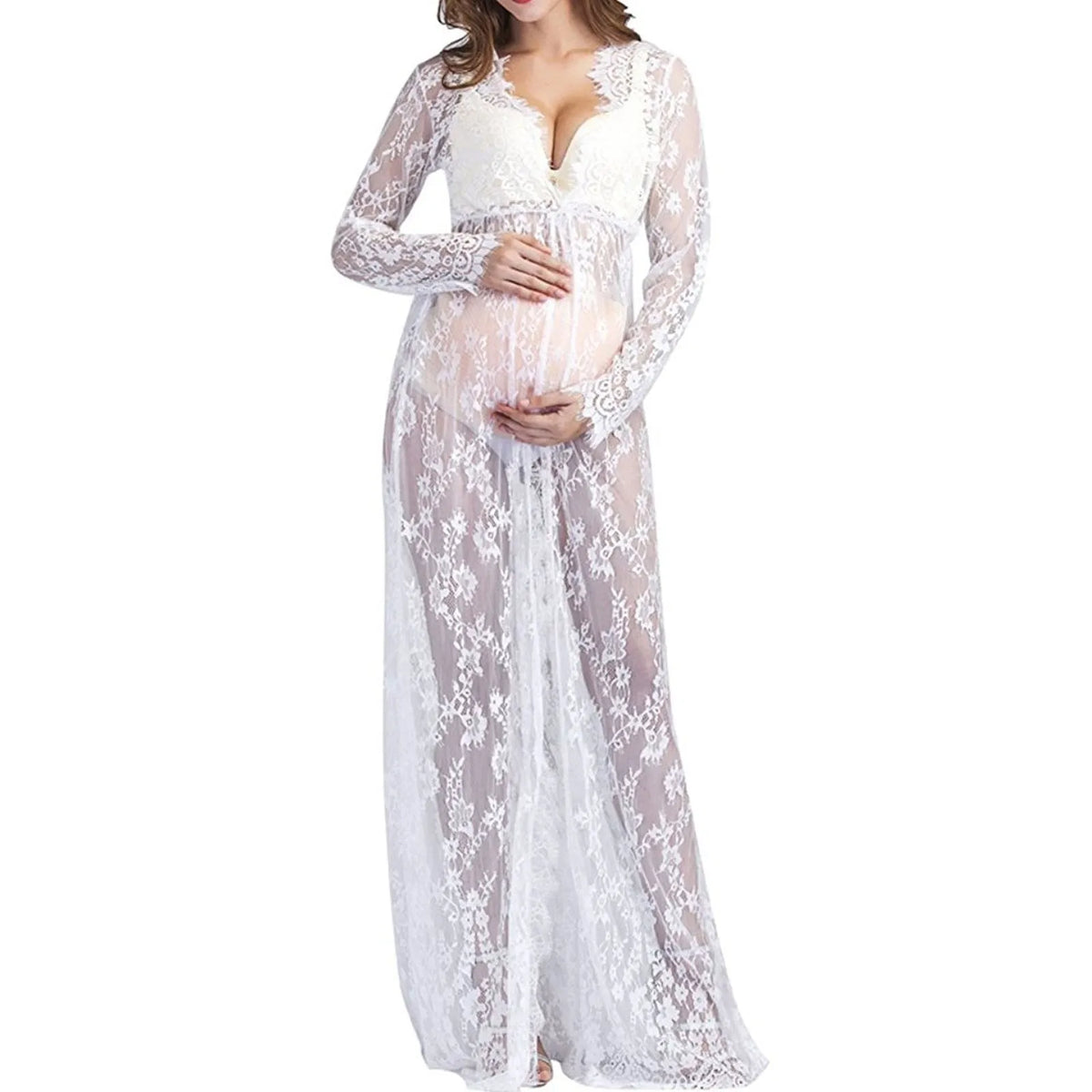 Winter Coats Maternity Pregnant Women Shooting Photo Lace Long Dress Pregnant Women Front Open Casual Summer Dresses