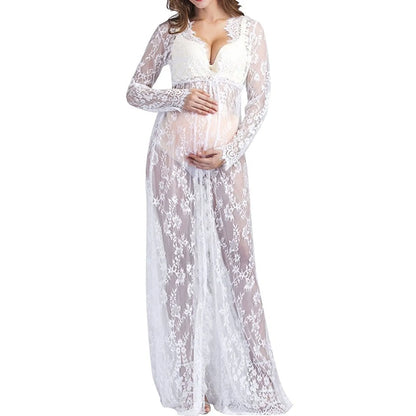Winter Coats Maternity Pregnant Women Shooting Photo Lace Long Dress Pregnant Women Front Open Casual Summer Dresses
