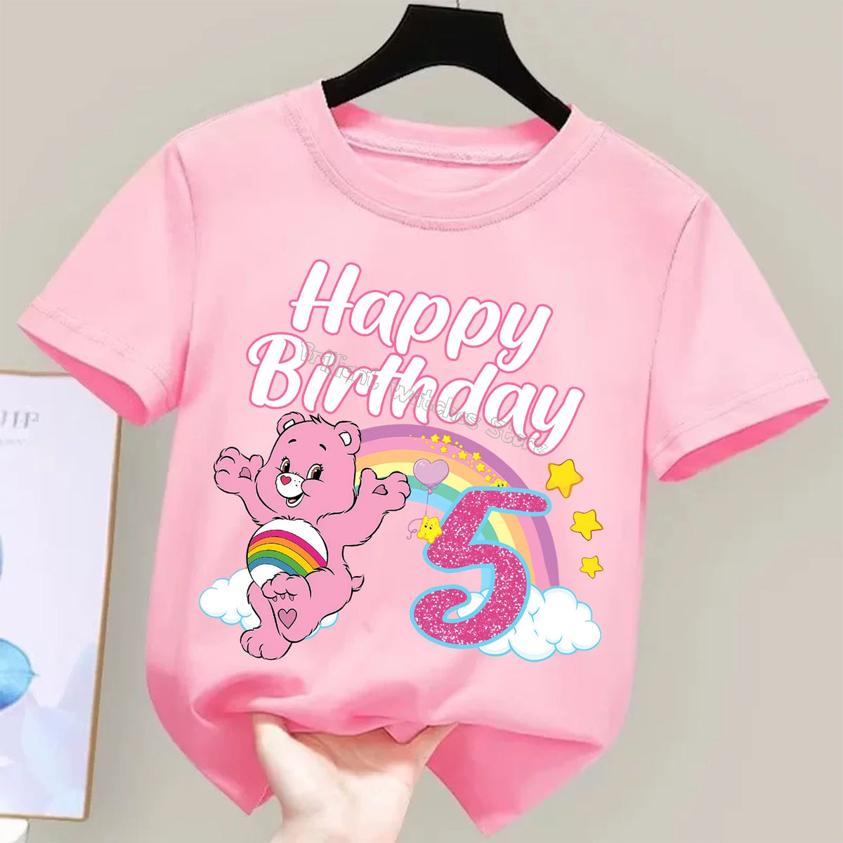 Care Bears Birthday Number T-shirt Children Tee Top Round Collar Clothing Kawaii Girls Short Sleeve Kids Cartoon Clothes Gift