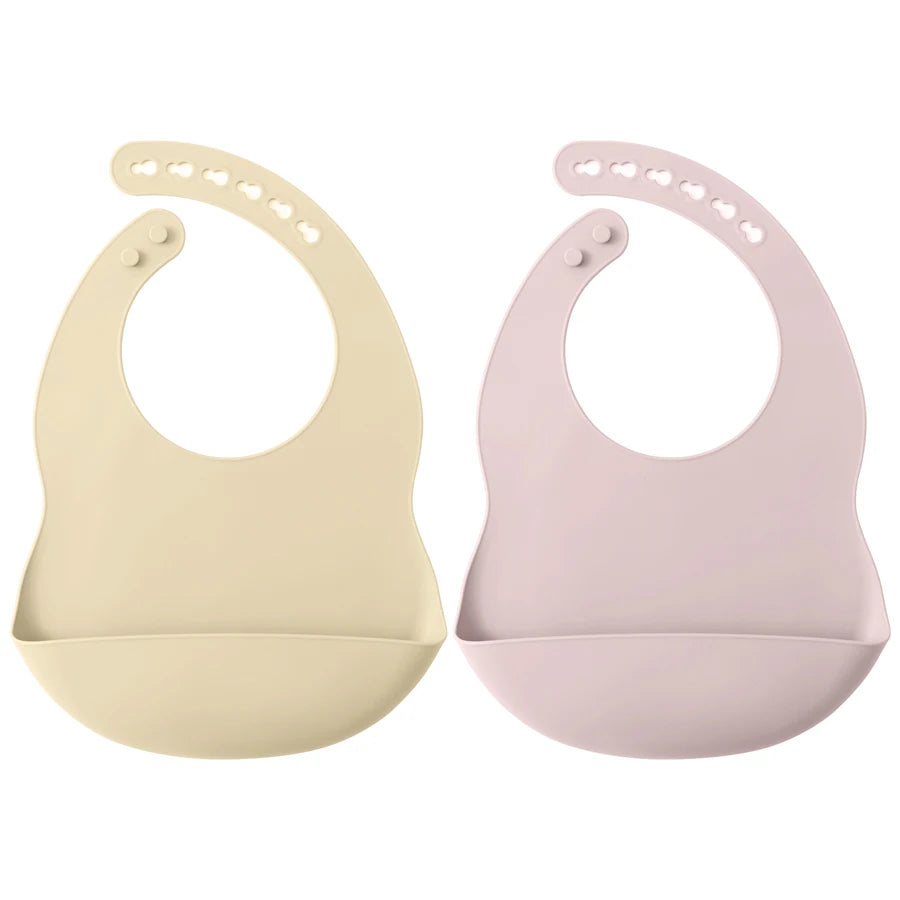 2PCS Toddler Silicone Breastplate Baby Bib Waterproof Solid Color Infant Bibs Newborn Feeding Burp Cloth Drooling Scarf