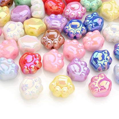 10Pcs Colorful Random Mixed Acrylic Beads Dog Paw Shaped Food Grade Teether Bead For DIY Pacifier Chain Clips Dummy Holder