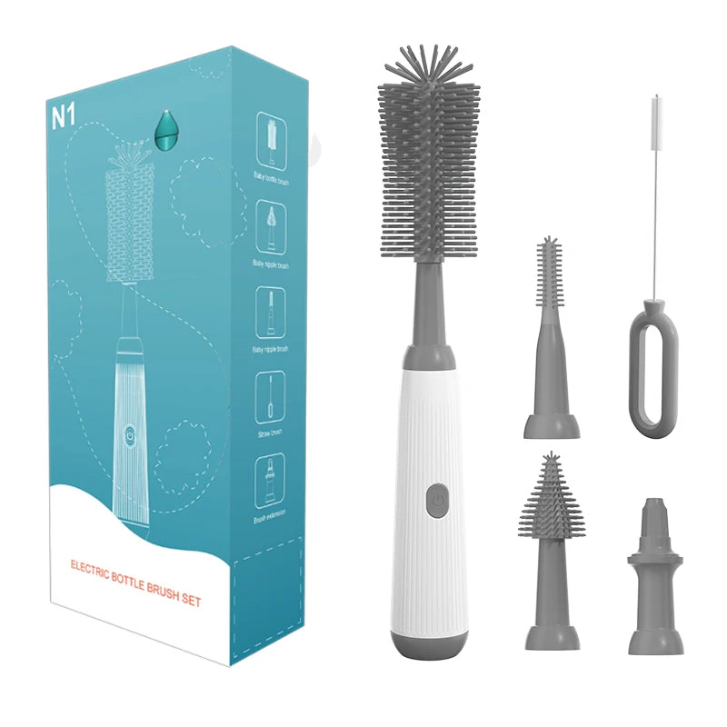 Electric Baby Bottle Brush 1500mah Multipurpose Silicone Cordless Infants Babe Milk Bottle Nipple Clean Brushes with Extensions