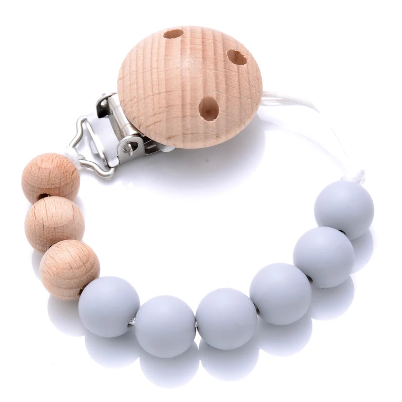 Baby Beech Pacifier Clip Round Colorful Silicone Teething Beads Food Grade Dummy Holder Soothe Chain Anti-drop Baby Nipple Chain