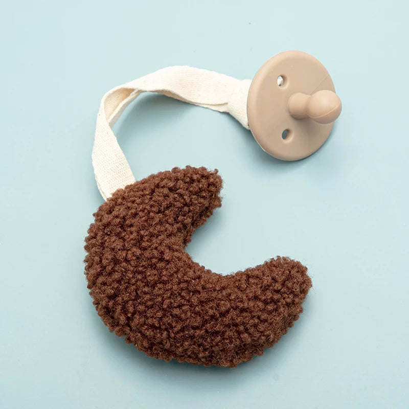 Baby Pacifier Chain Sherpa Moon Star Heart Plush Pendant Newborn Dummy Holder Nipple Clip Nursery Infant Comforter