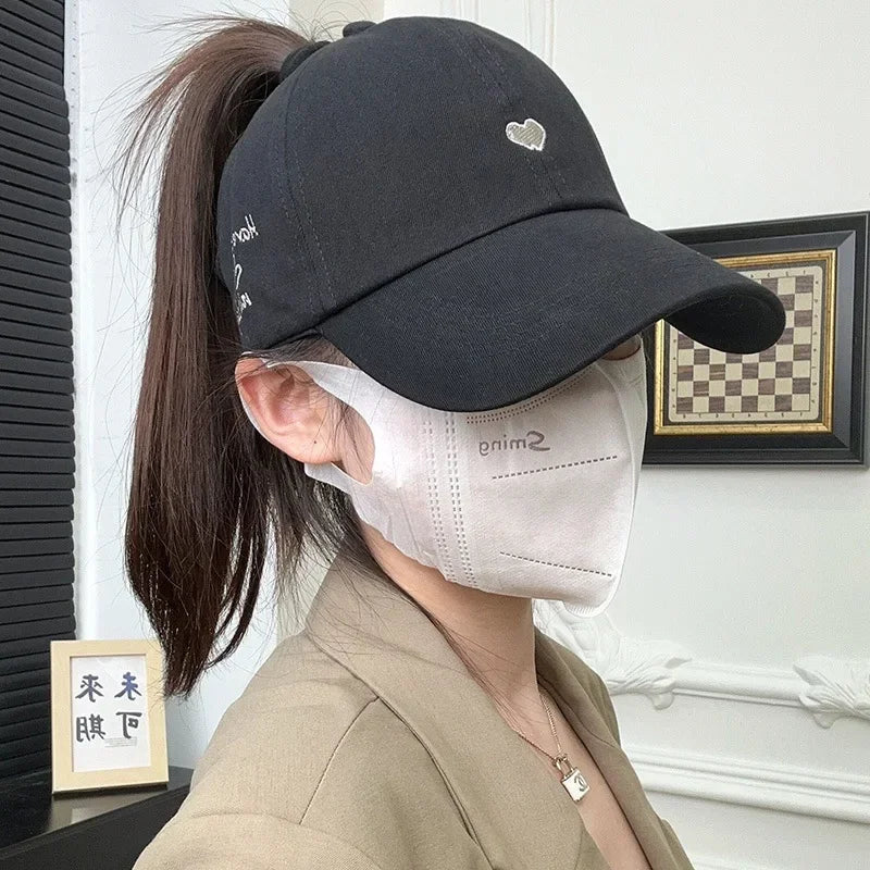 Embroidery Love Heart Baseball Cap Empty Tail Design Adjustable Strap Children Sun Hat UV Protection Amagi
