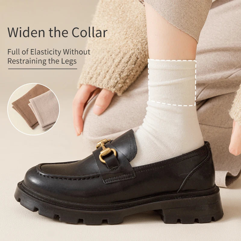 6 Pairs of Women Is Spring Or Summer Solid Colors Simple and Comfortable Mid Tube Socks Khaki Gradient Color