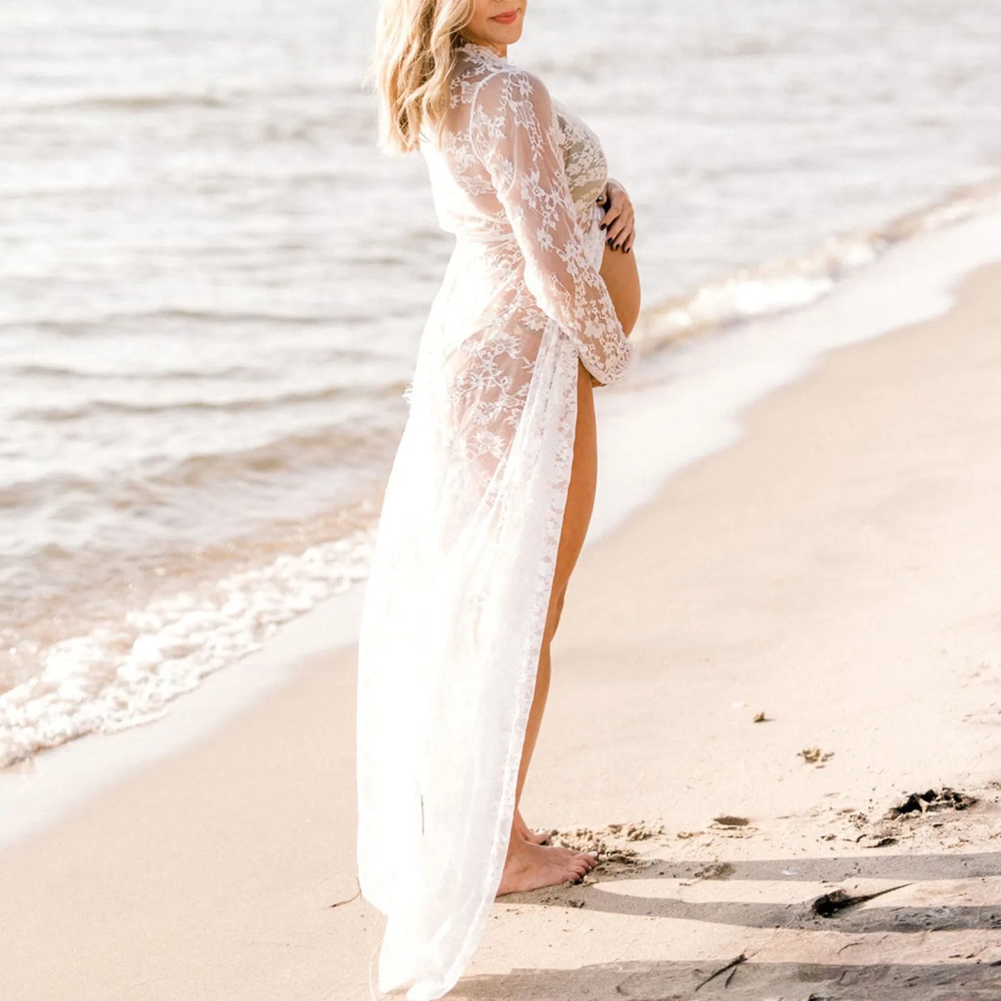 Winter Coats Maternity Pregnant Women Shooting Photo Lace Long Dress Pregnant Women Front Open Casual Summer Dresses