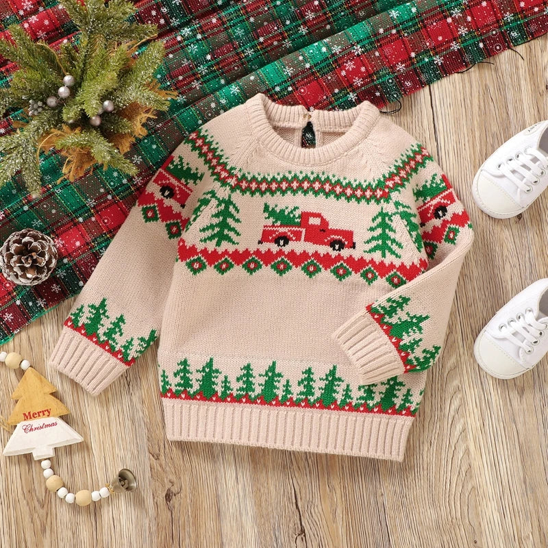 2024-06-01 Lioraitiin Baby Boy Christmas Sweaters Long Sleeve Round Neck Truck Print Knit Pullovers Infant Jumper Tops