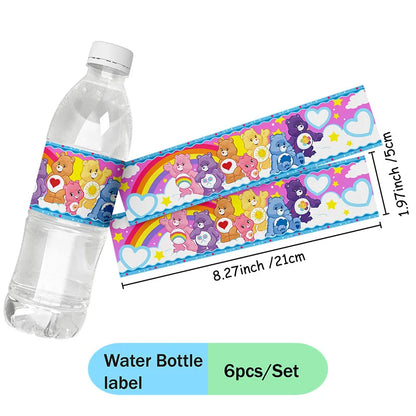 Care Bears Water Bottle Label6Pcs Cute Design Sticker Decor Theme Birthday Party Event Festival Holiday Gathering Decorative Kit
