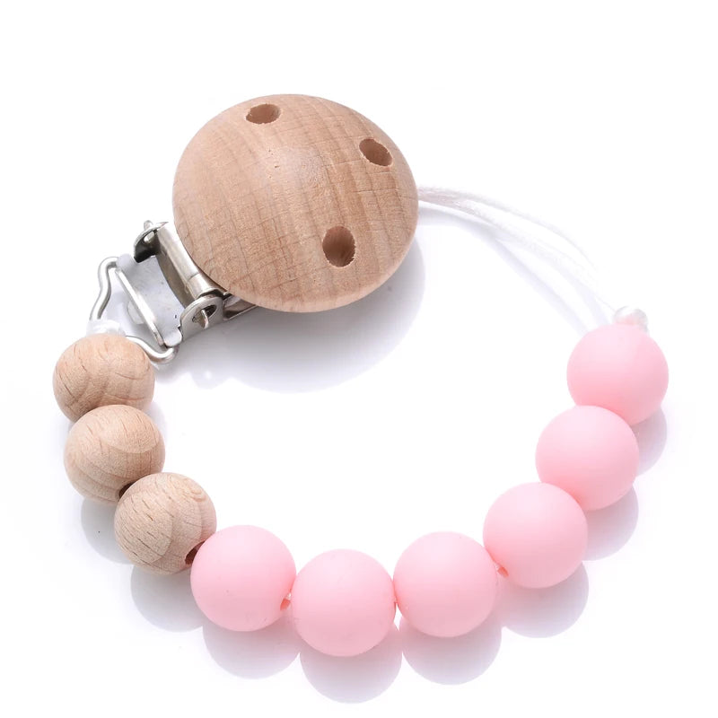 Baby Beech Pacifier Clip Round Colorful Silicone Teething Beads Food Grade Dummy Holder Soothe Chain Anti-drop Baby Nipple Chain