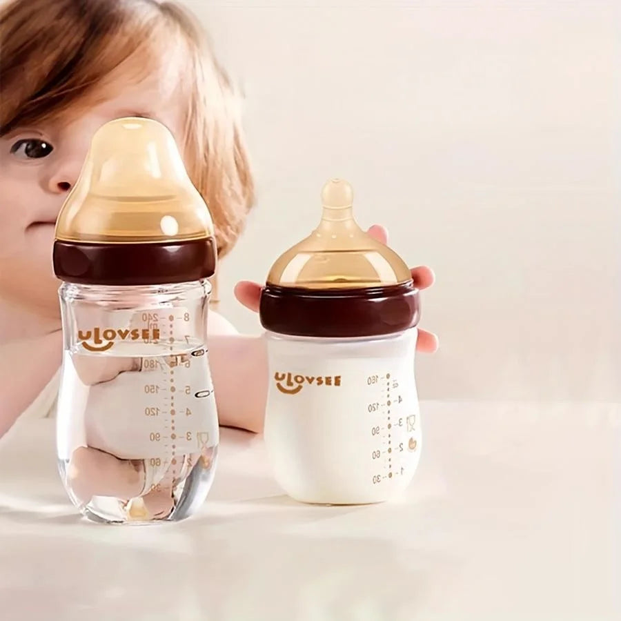 4oz,8oz High Borosilicate Glass Baby Bottles, Wide-Neck Glass Feeding Bottle, Milk Bottle with Bottom Air Balance Hole/Valve, Perfect Gift for Newborn