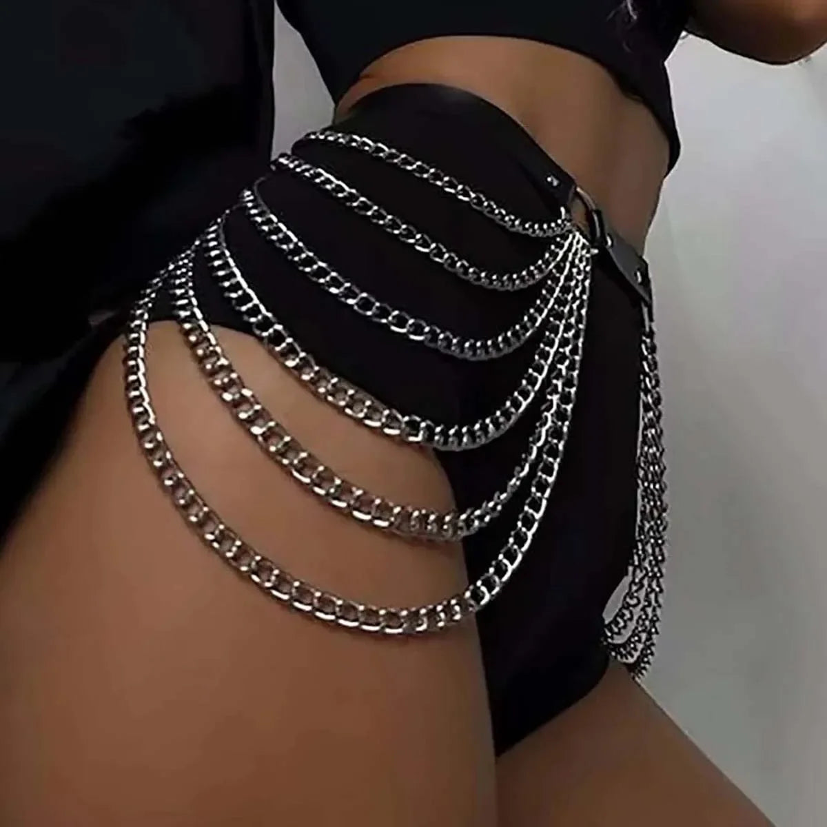 Women Punk Gothic Black PU Leather Studded Leg‑Waist Harness Belt, Adjustable Decor Accessory for Rave Festival Halloween Party