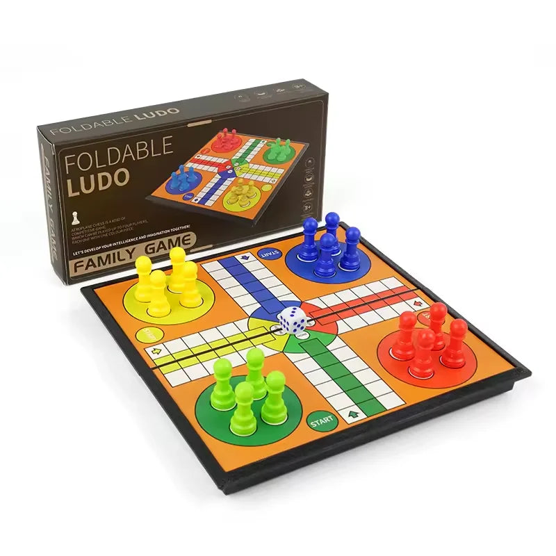 Ludo Game Set Strategy Game Parent Interaction with Foldable Board Travel Family Game for Party Toy Interactive Board Game