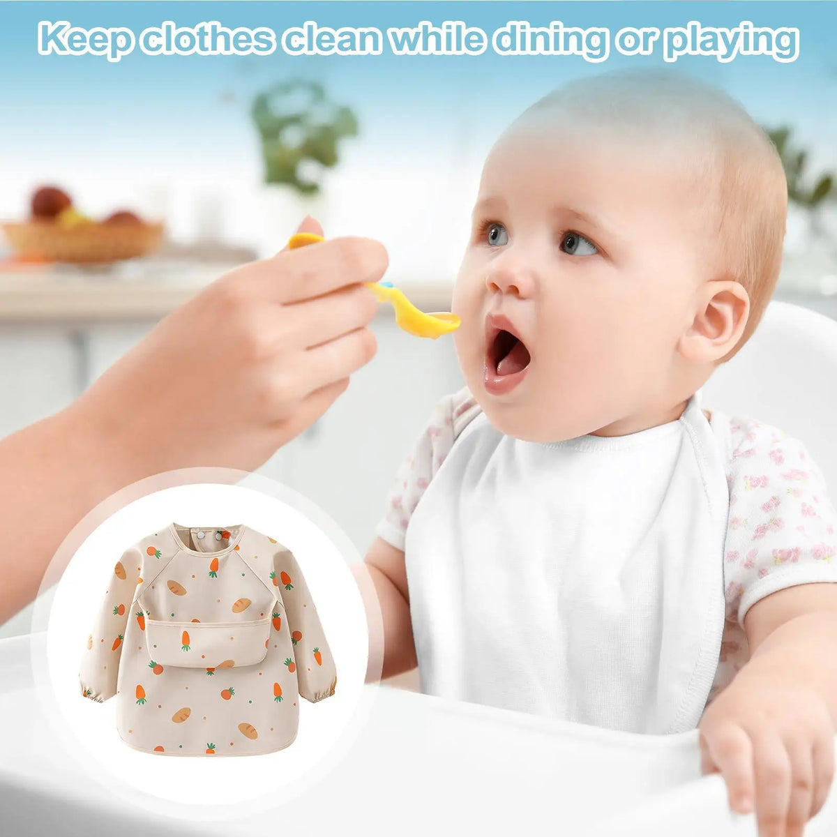 Baby Smock Bib Soft Full Sleeve Adjustable Weaning Smock Full Sleeve Toddler Eating Shirt Bibs for 6-36 Months Kids Girls Boys