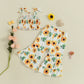 Lioraitiin Toddler Baby Girl Summer Outfit Sunflower/Cherry Print Ruffled Trim Spaghetti Straps Tops and Bell Bottoms 2Pcs Set