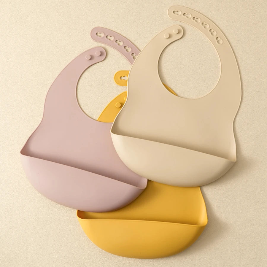 2PCS Toddler Silicone Breastplate Baby Bib Waterproof Solid Color Infant Bibs Newborn Feeding Burp Cloth Drooling Scarf