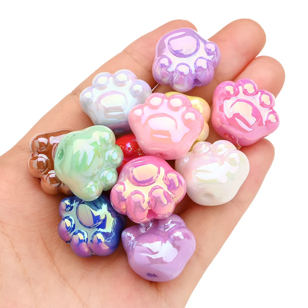 10Pcs Colorful Random Mixed Acrylic Beads Dog Paw Shaped Food Grade Teether Bead For DIY Pacifier Chain Clips Dummy Holder