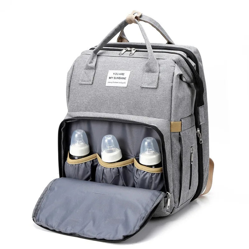Fashionable Folding Baby Crib Mother and Baby Bag Large Capacity Hand-held Bottle Diaper Backpack Mother and Mommy Bag