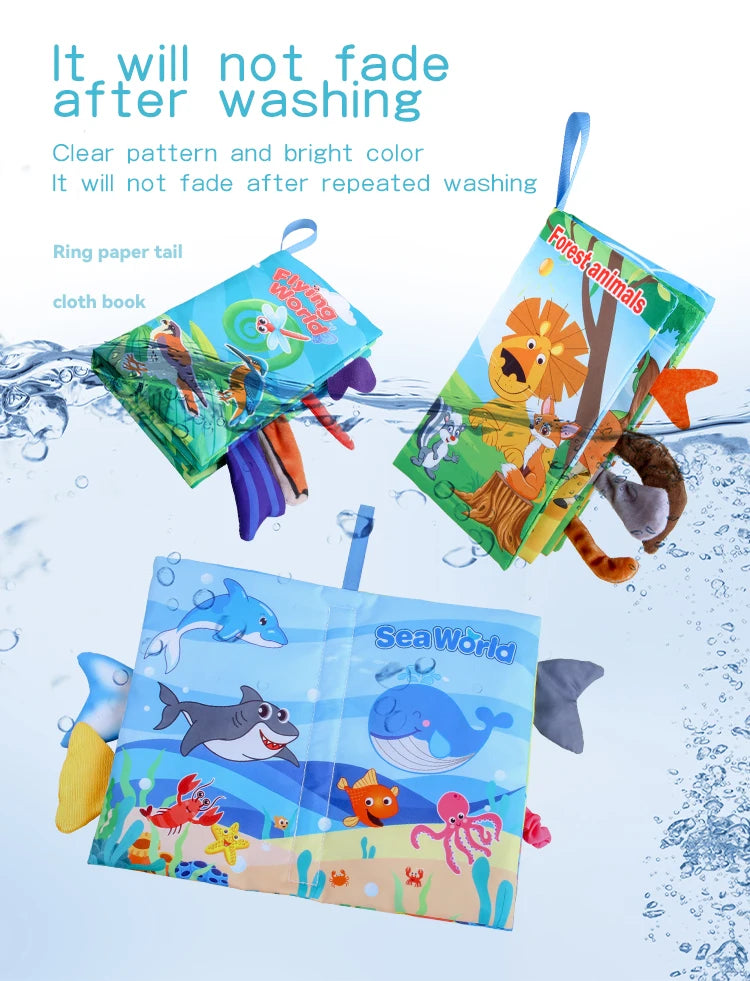 Baby 8 Page Tail Cloth Book Cartoon Animals Touch And Feel Infant Soft Books Development Interactive Early Education Toys