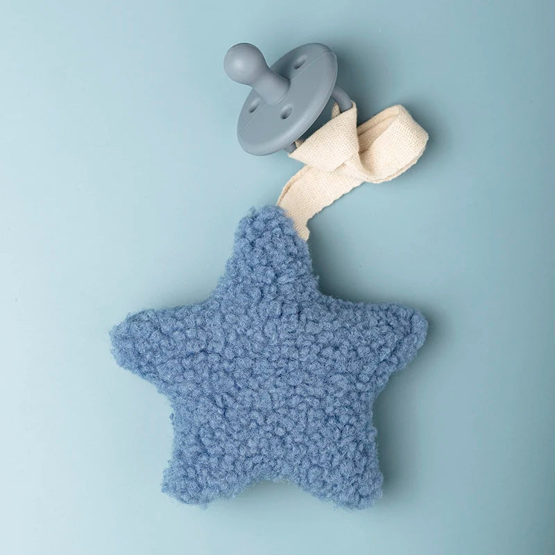 Baby Pacifier Chain Sherpa Moon Star Heart Plush Pendant Newborn Dummy Holder Nipple Clip Nursery Infant Comforter