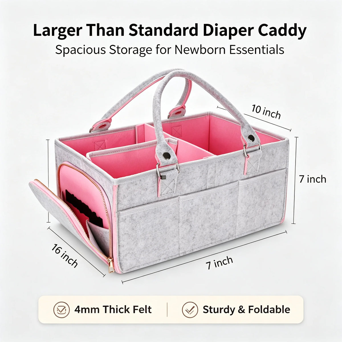 Large Baby Diaper Caddy Organizer,Thick Felt Nursery Storage Basket, Portable Infant Must Haves Essentials, Newborn Shower Gift