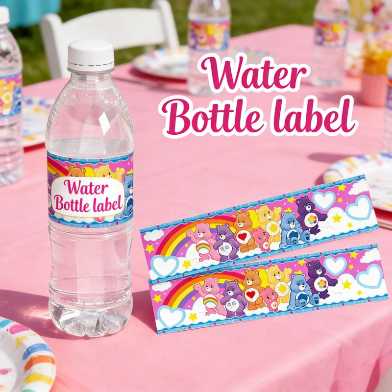 Care Bears Water Bottle Label6Pcs Cute Design Sticker Decor Theme Birthday Party Event Festival Holiday Gathering Decorative Kit