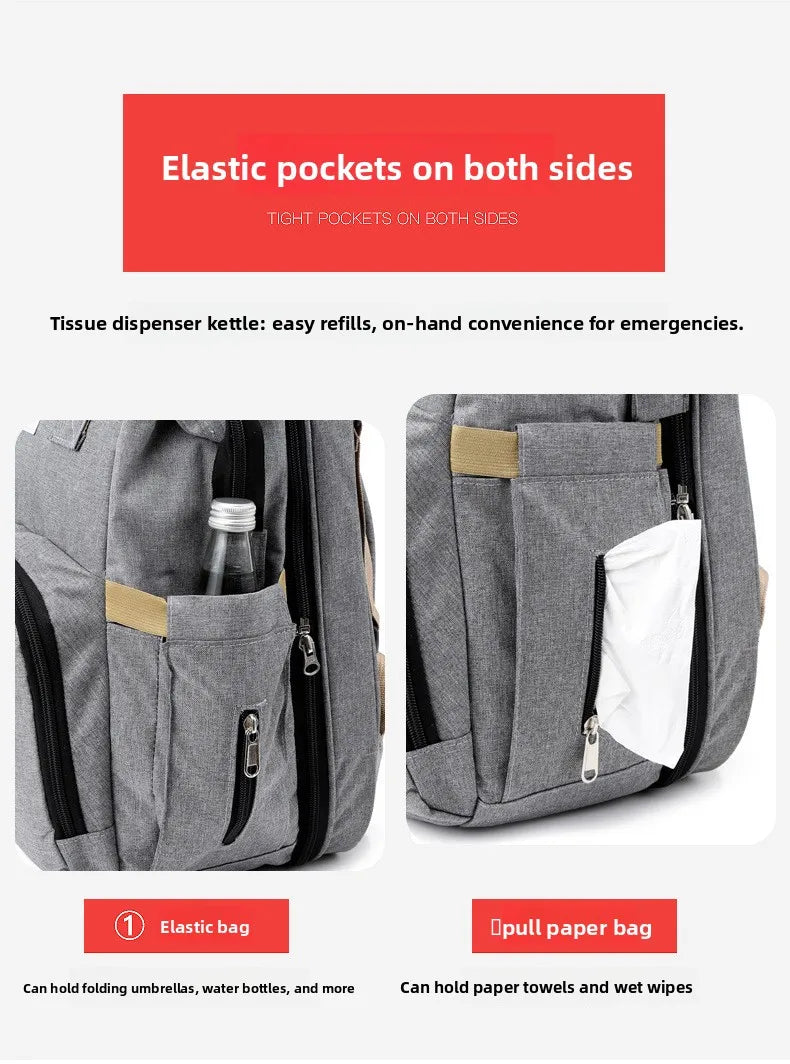 Fashionable Folding Baby Crib Mother and Baby Bag Large Capacity Hand-held Bottle Diaper Backpack Mother and Mommy Bag