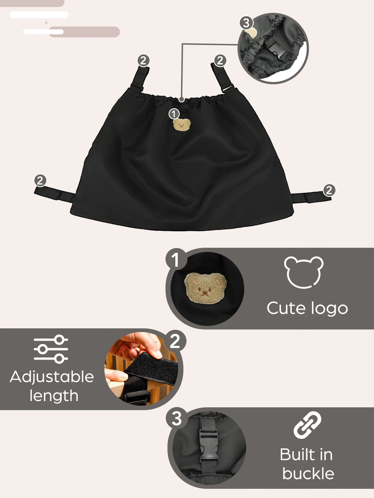 1PC & 2PCS Stroller Bag Large Capacity - Reusable Washable Mummy Bag, Stroller Organizer With Black Bear Pattern