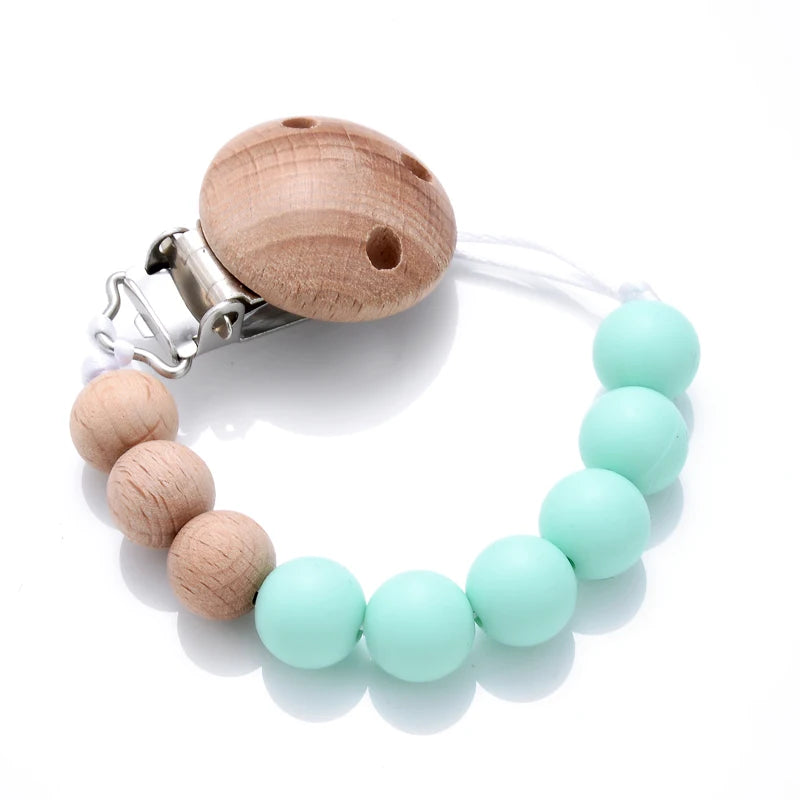 Baby Beech Pacifier Clip Round Colorful Silicone Teething Beads Food Grade Dummy Holder Soothe Chain Anti-drop Baby Nipple Chain