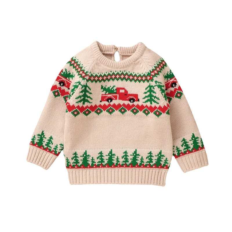 2024-06-01 Lioraitiin Baby Boy Christmas Sweaters Long Sleeve Round Neck Truck Print Knit Pullovers Infant Jumper Tops